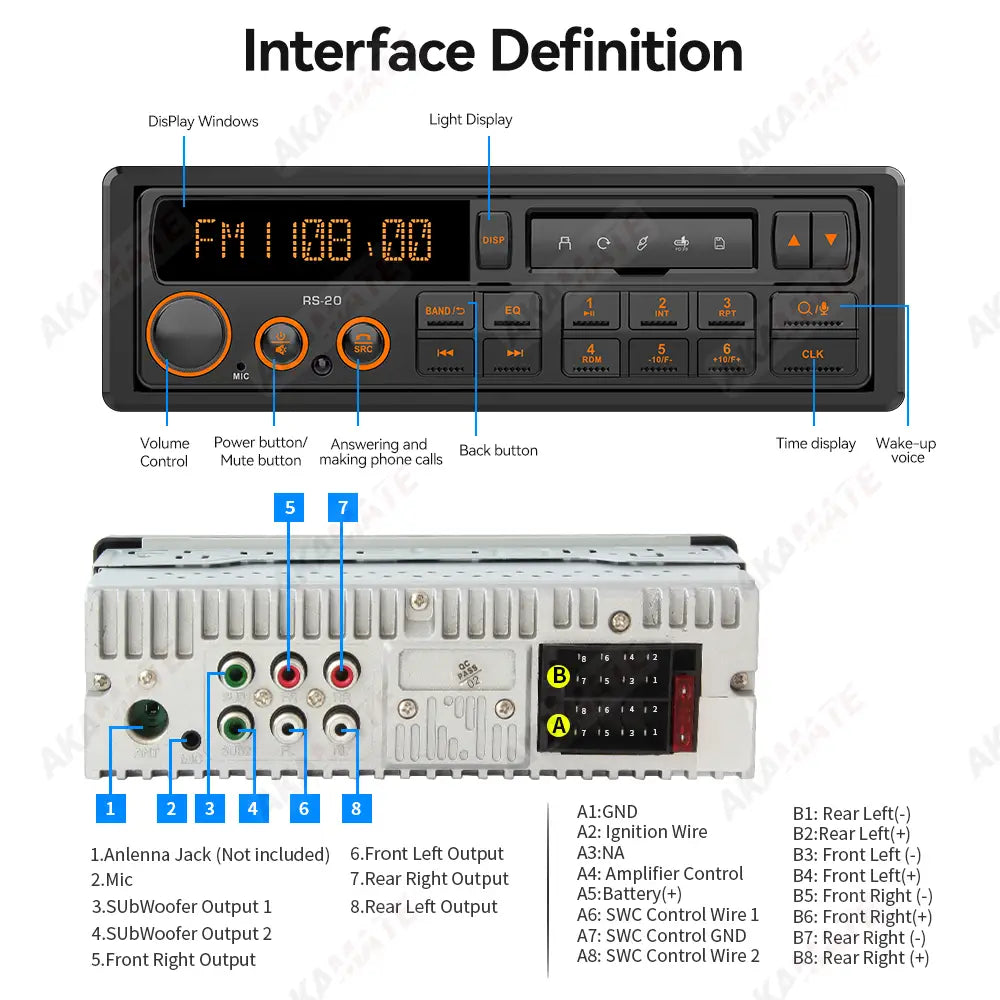 1 Din MP3 Retro Style Car Radio Bluetooth AUX FM AM RDS EQ QC3.0 Voice Control 12V Multimedia Stereo Head Unit USB TF Player