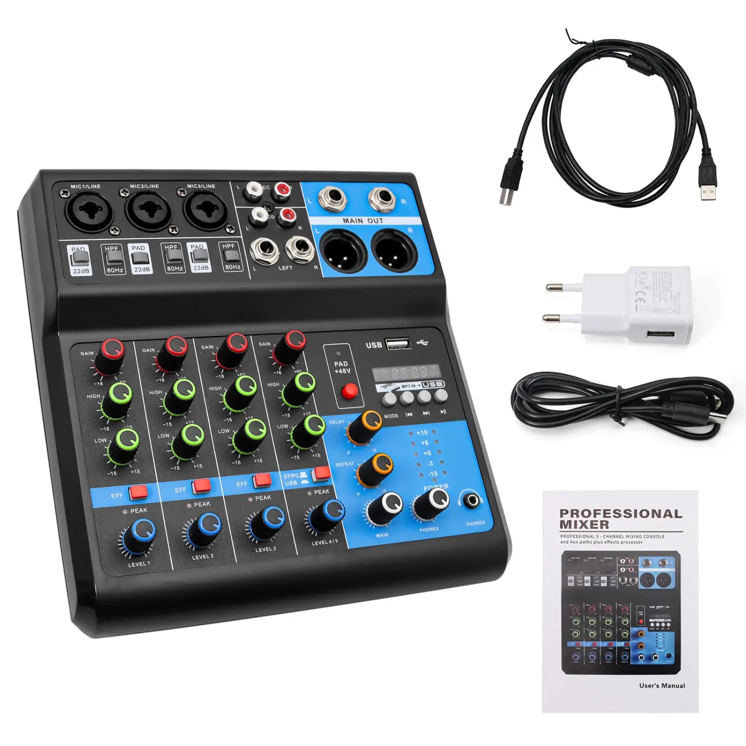 HD A4 A5 Sound Card Mixing Console Mixer Professional Audio 4 5 Channel Sound Mixer For Live Streaming DJ Audio Equipment