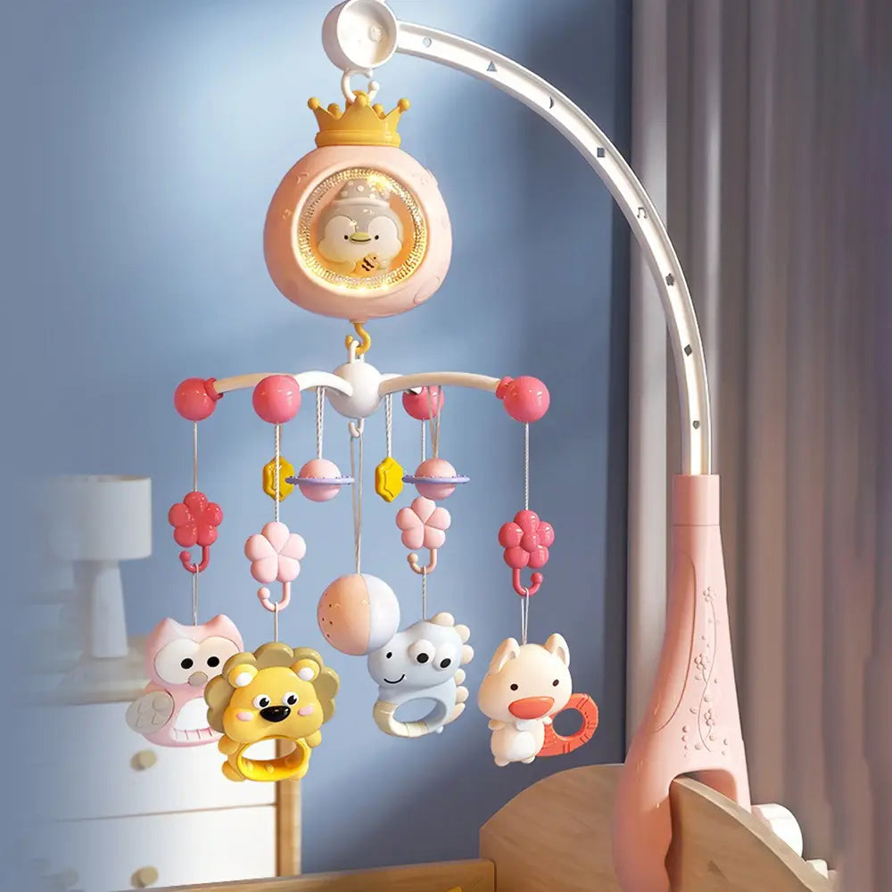 Baby Crib Mobile with Projector and Night Light Remote Control Musical Rotating Toy with Soothing Lullabies for Newborns