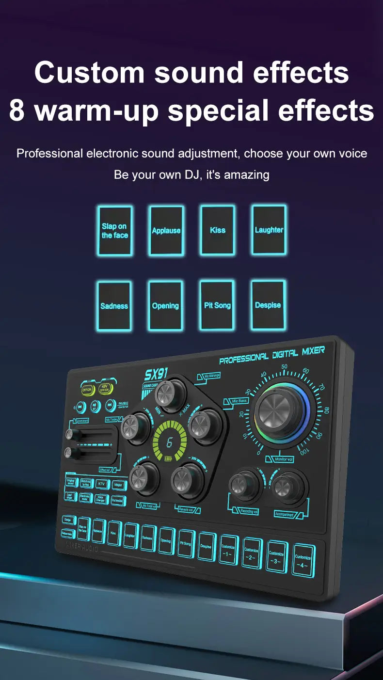 SX91 Sound Card USB Sound Mixer Professional Audio Mixing Console Amplifier For Live Sing PC Computer Laptop Cellphone