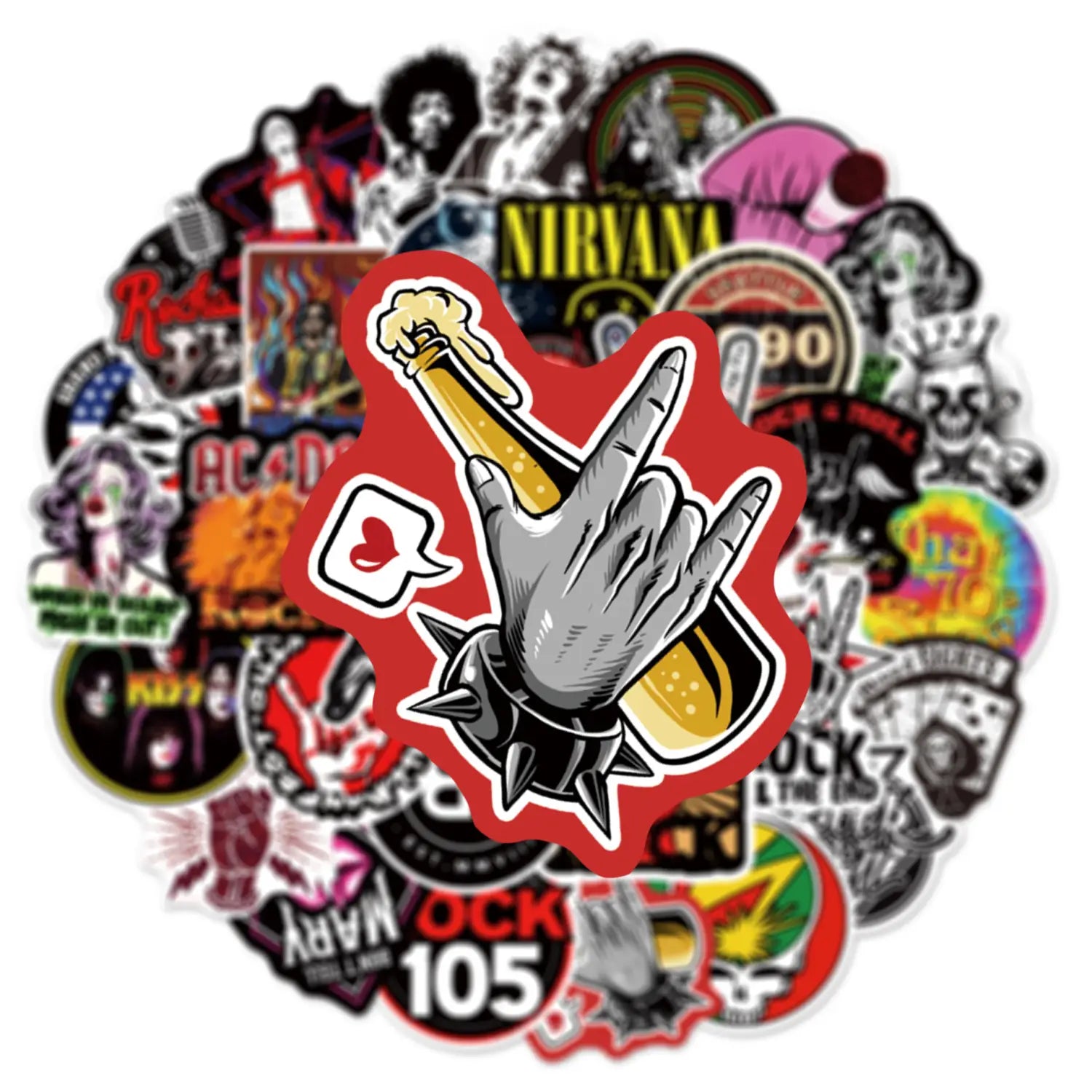 54Pcs Rock Stickers Music Retro Rock Band DIY Stickers Scrapbooking Phone Luggage Skateboard Waterproof Decals