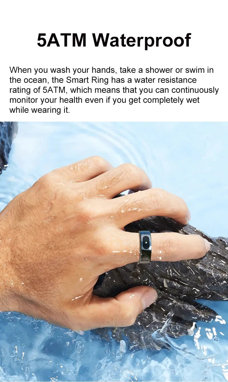 Smart Ring Health and Sleep Tracker Heart Rate Blood Oxygen Monitor Body Temperature Music/Video/Camera Control 5ATM Waterproof