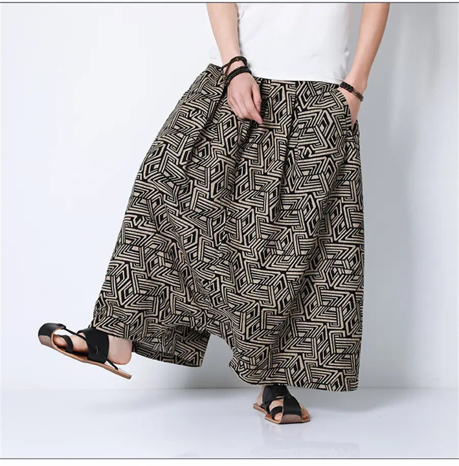 Hip Hop Trend Men Harem Pants Casual Loose Streetwear Retro Printed Joggers Wide Leg Pants Men’s Sweatpants Trousers Oversize