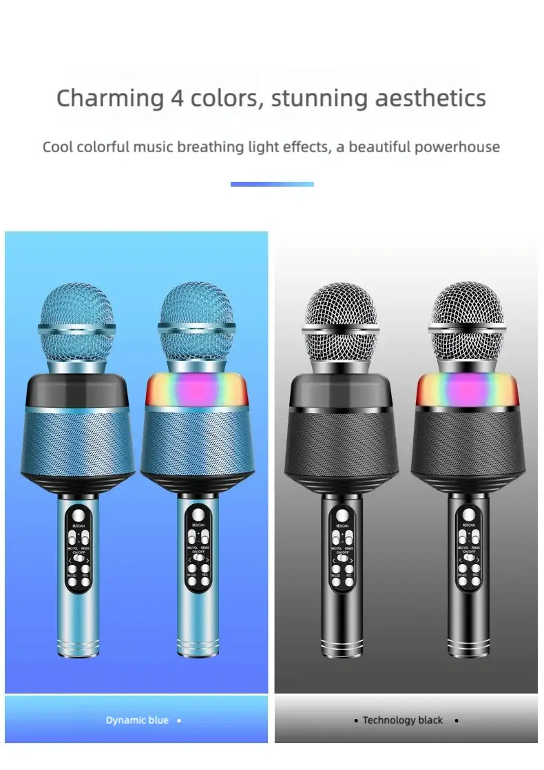 Wireless Bluetooth Karaoke Microphone 5-in-1 Portable Handheld Mic Speaker with Dynamic Lights Karaoke Microphone for Adults
