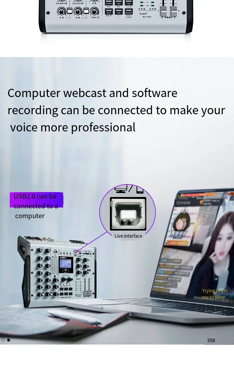 Sound card live mixer Mobile phone Computer Home Karaoke recording Bluetooth reverb effect Professional dj controller mixer