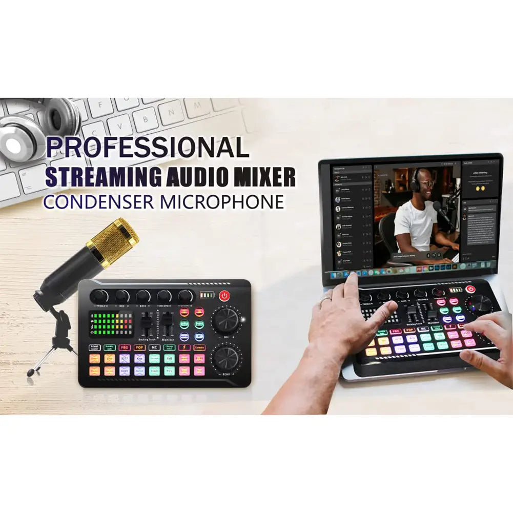 F998 Bluetooth Sound Card Console Studio Sound Card Kit with USB Microphone Computer Live Voice Mixer Sound Card DJ Equipment