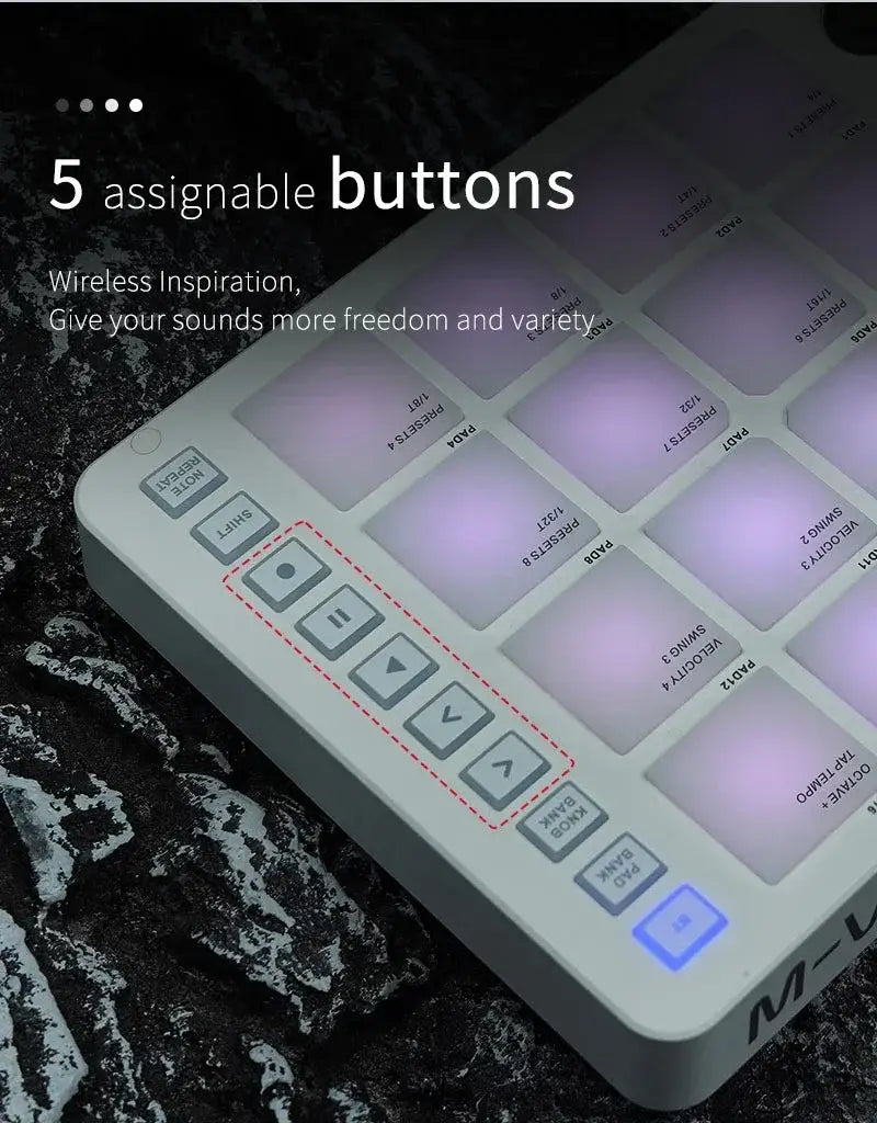 M-VAVE SMC-PAD MIDI Controller Keyboard BT Strike Pads RGB Backlight MIDI Connection Low Latency 3.5mm Output Interface Pad RGB