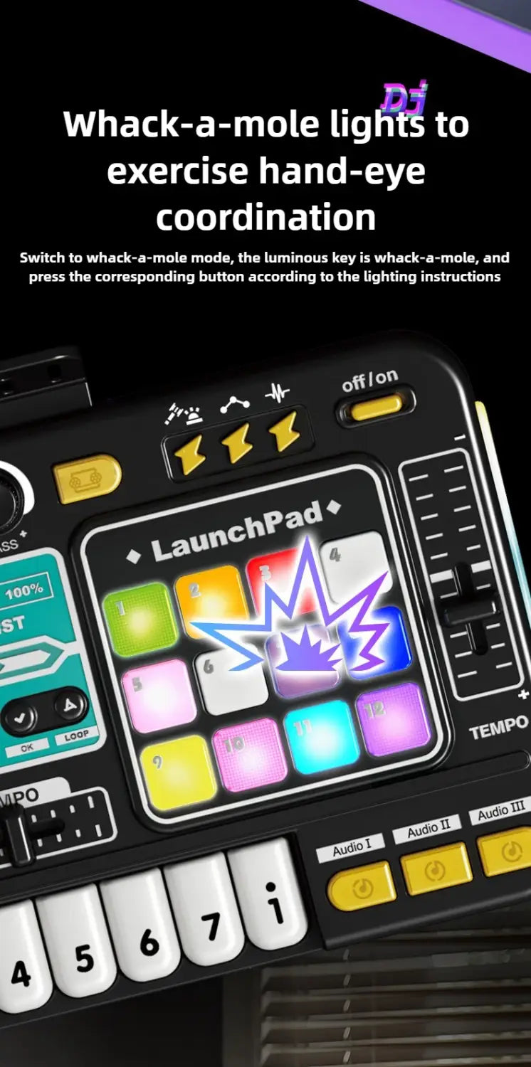 Kids DJ Controller Music Toy Mixer with Microphone LED Light Electronic Music Game DJ Turntable for Children Birthday Gifts