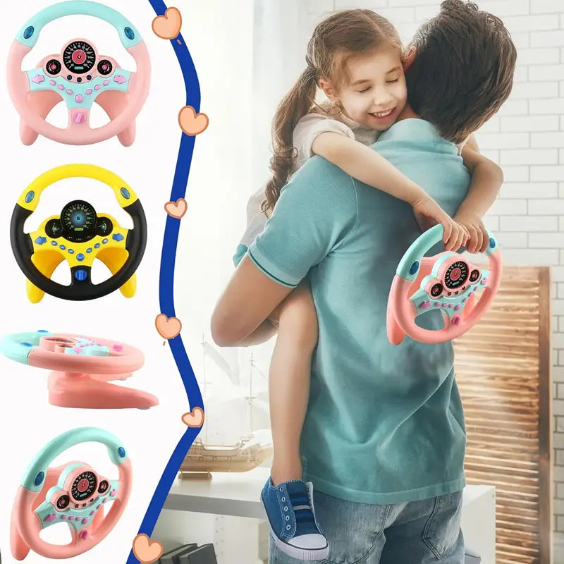 Kids Steering Wheel Toy - Backseat Pretend Play with Lights & Music - Fun Preschool Driving Simulator Gift for Toddlers