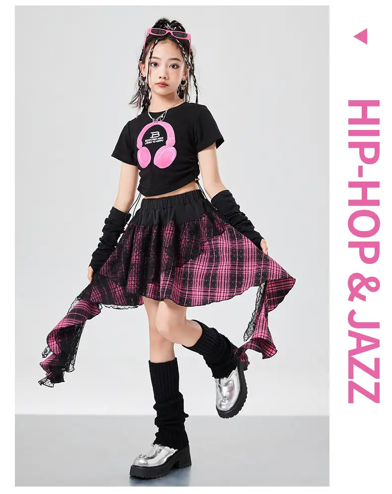 Kids Hiphop Fashion Style Rapper Clothes Set For Girl T-shirt Skirt Hip Hop Outfit Child Dance Wear Streetwear y2k Costume Suit