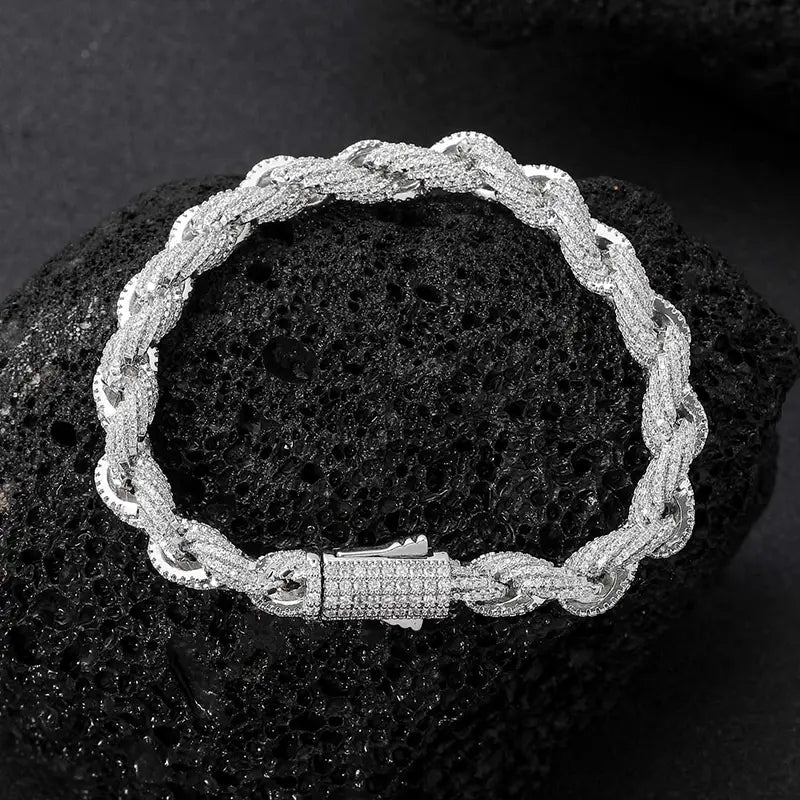 HIP Hop Full CZ Stone Paved Bling Iced Out 8mm Twist Rope Chain Chokers Necklace for Men Rapper Jewelry Gold Silver Color