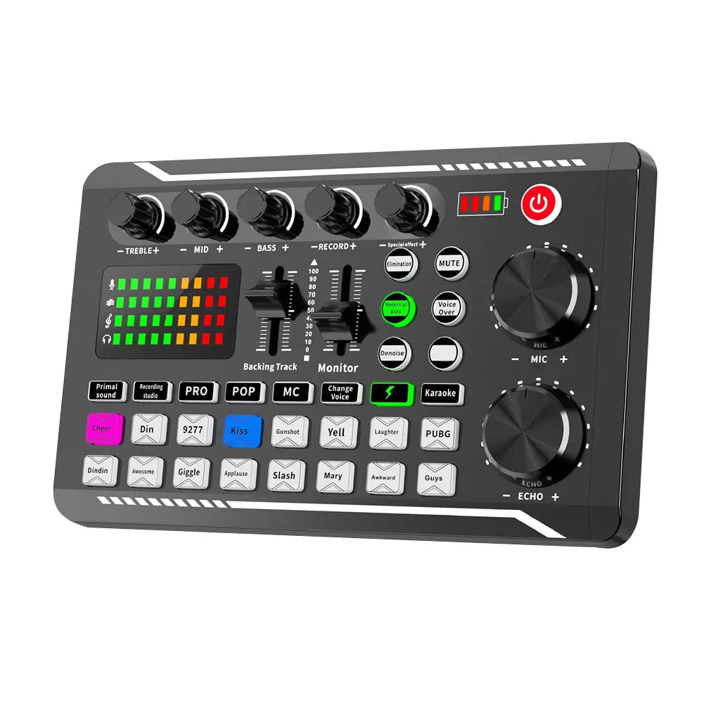 F998 Bluetooth Sound Card Console Studio Sound Card Kit with USB Microphone Computer Live Voice Mixer Sound Card DJ Equipment