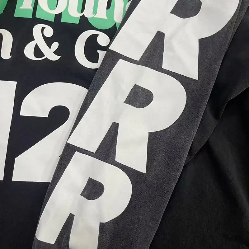 Hip Hop Letters Logo Graphics Print RRR123 Long Sleeve T Shirt Men Women Top Quality Cotton Oversized Vintage Black T-Shirt