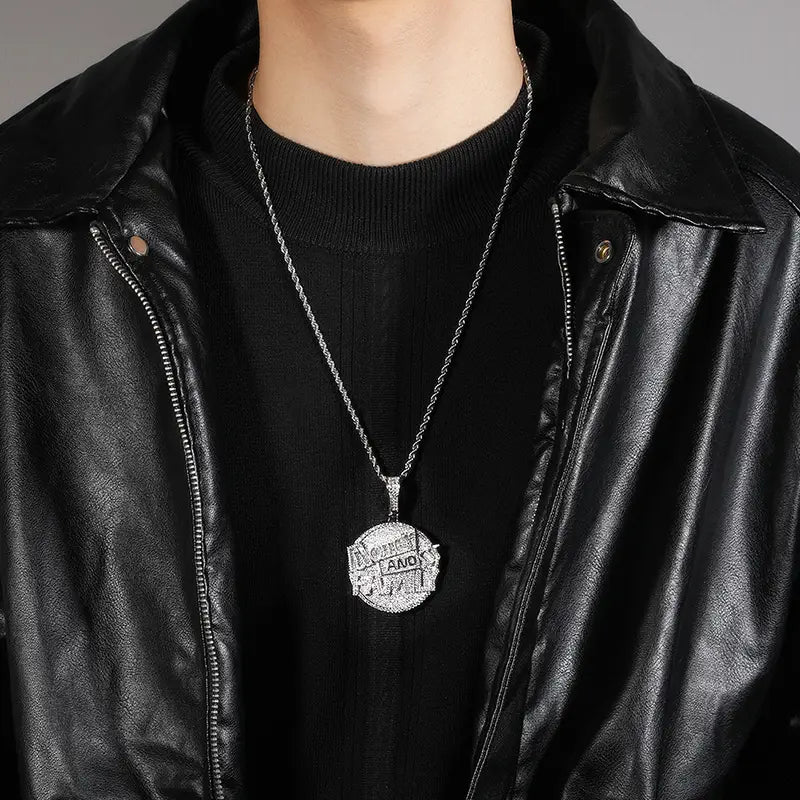 Hip Hop 5A+ CZ Stone Paved Bling Iced Out Letters Family Round Pendants Necklaces for Men Rapper Jewelry Gold Silver Color