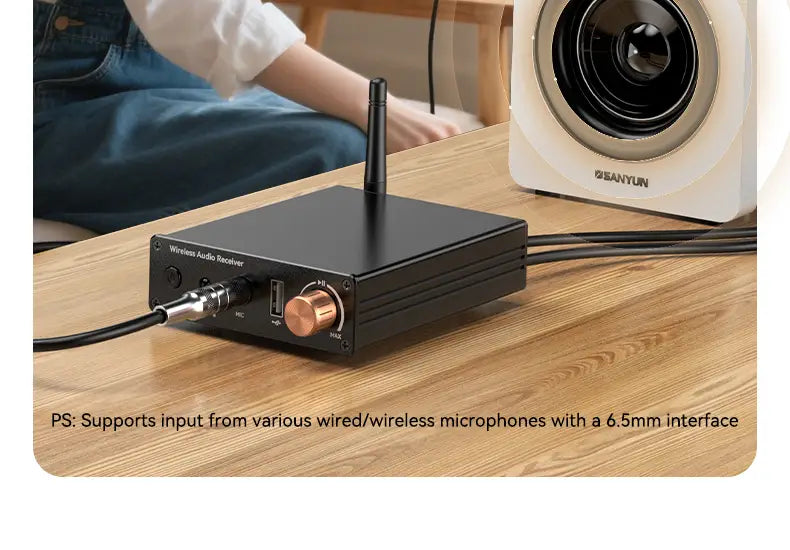Bluetooth-compatible 6.0 Audio Receiver 3.5mm AUX RCA USB 6.5MM Microphone Music Wireless Adapter with Remote Control for TV PC