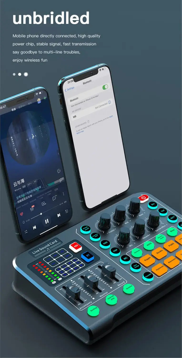 M6 Sound Card Audio Mixer for Live Broadcast Karaoke Live Broadcast Equipment for Game Singing Voice Podcast Live Streaming