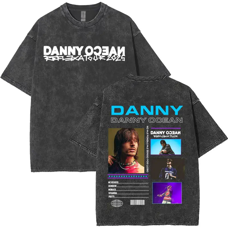Rapper Danny Ocean Harajuku Letters Print Merch Vintage Washed T-Shirt Mens Hip Hop Crewneck Casual Y2K Tshirts Unisex Teenagers