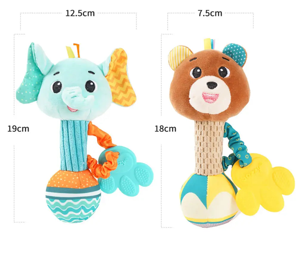 Baby Rattles Soft Stuffed Animal Rattle Hand Grip Baby Toys Shaker Crinkle Squeaky Sensory Travel Accessories for Toddler Gifts