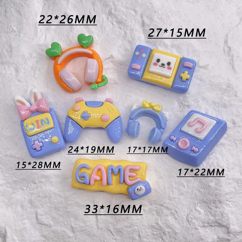 5pcs Cartoon Resin Game Controller Music Phone Resin Cabochon Phone Case Deco Parts Character DIY Hair Bows Accessories