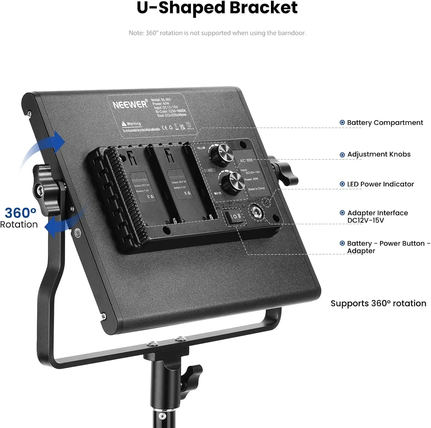 2-Pack Bi-Color 660 LED Video Light Kit with Stands Dimmable 3200-5600K CRI 96+ Studio Photography & Recording