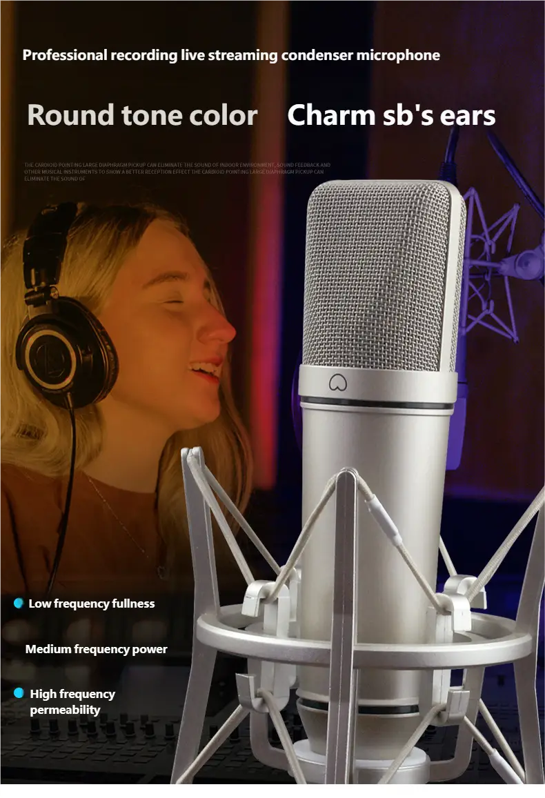 Top Studio Metal U87 Condenser Microphone Professional Cardioid Studio Mic for Recording Podcasting Voice Over Streaming Home