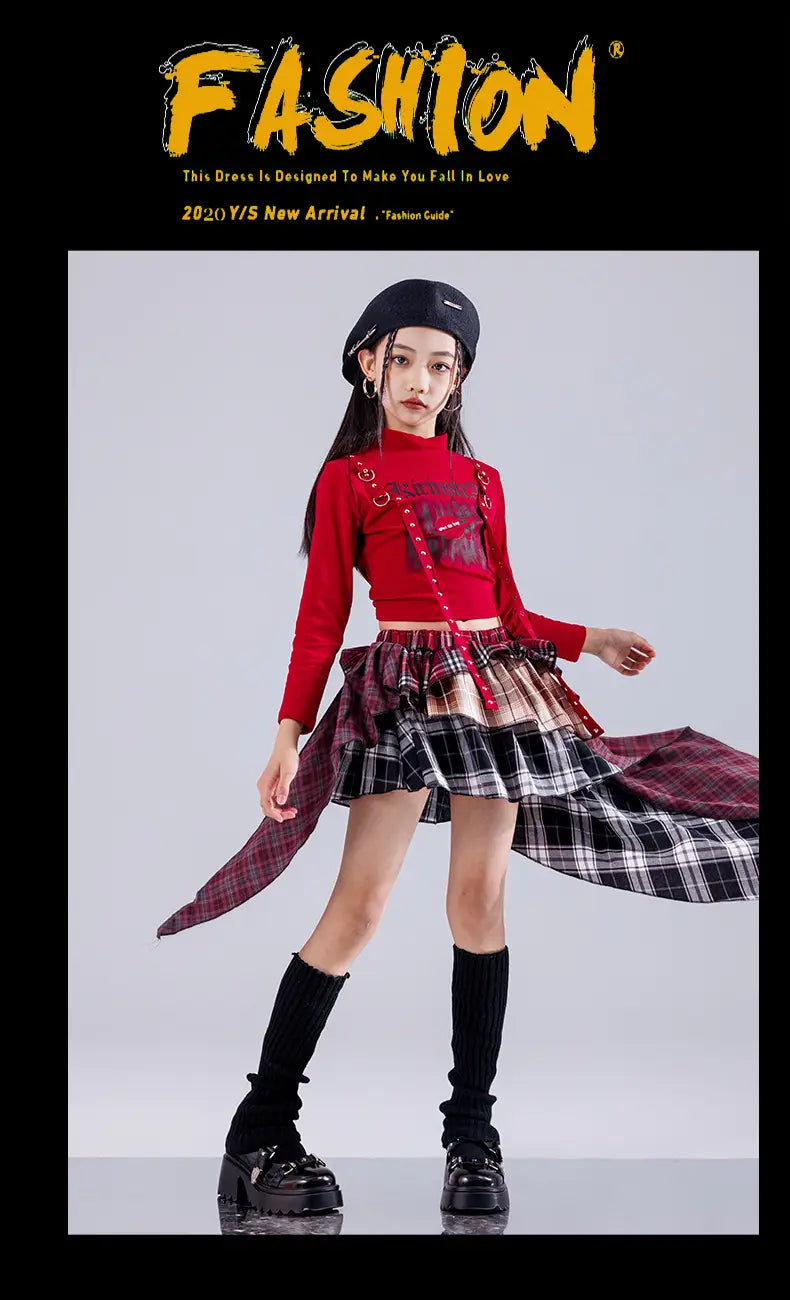 Hip Hop Girls K-pop Fashion Crop Top Street Dance Cargo Pants Plaid Skirts Kids Streetwear Children Jazz Girl Group Clothes Sets