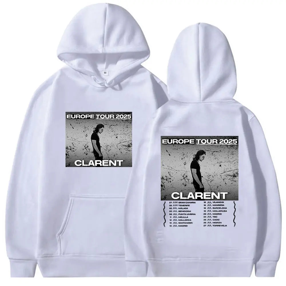 Rapero CLARENT EURPOPE Tour 2025 Album Merch Hoodie Men’s Vintage Large Hip Hop Autumn/Winter Print 100% Pure Cotton Hoodie