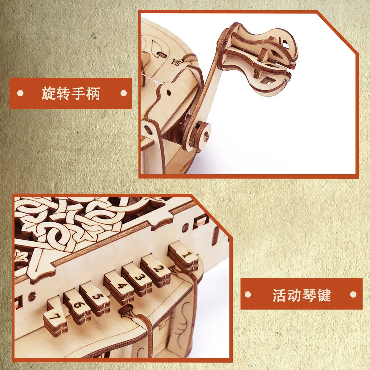 Wooden Mechanical Transmission Model Assembly Toy Handcrafted DIY Hand-Cranked Organ Musical Instrument Gift