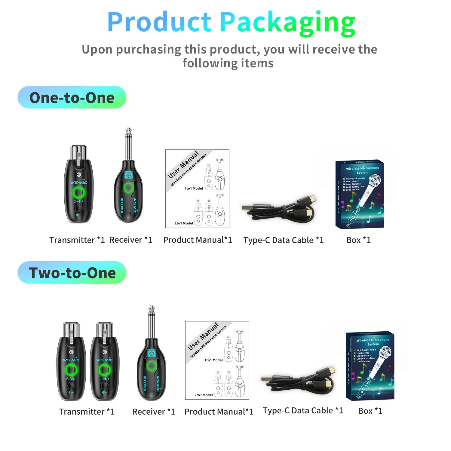 Wireless Microphone System (2 Transmitters + 1 Receiver) – HD Sound for Mobile Karaoke & PC Recording