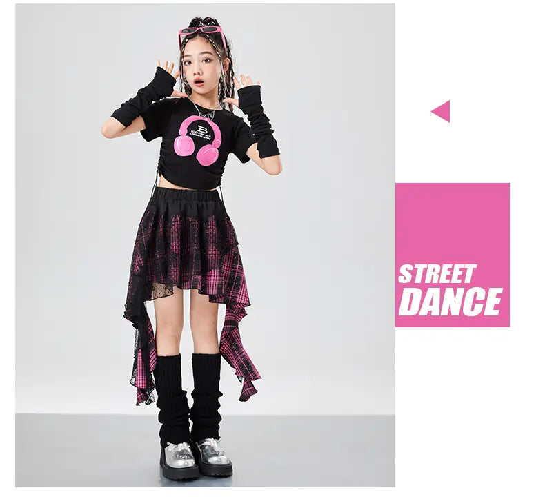 Kids Hiphop Fashion Style Rapper Clothes Set For Girl T-shirt Skirt Hip Hop Outfit Child Dance Wear Streetwear y2k Costume Suit