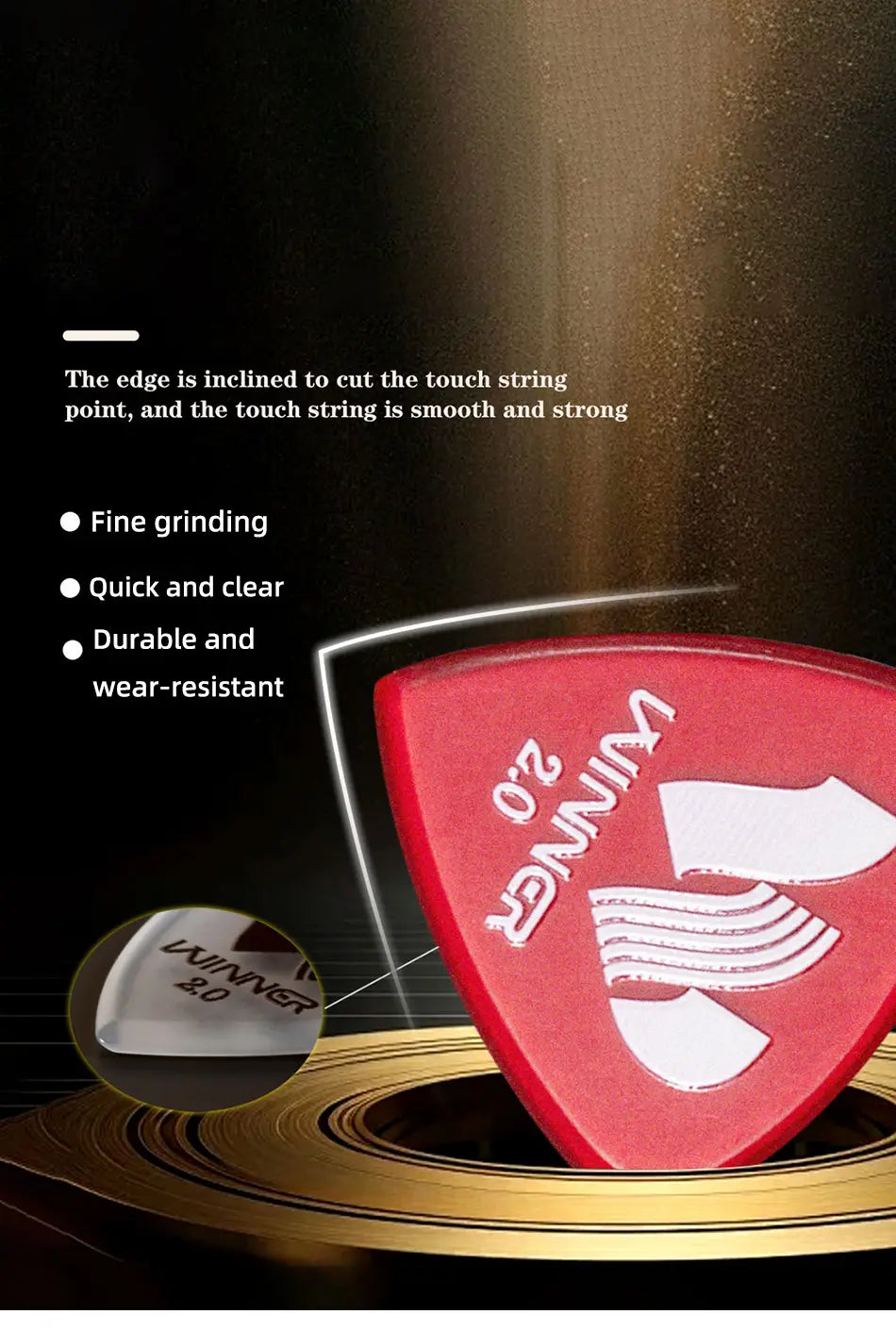 Winner Hybrid Polycarbon Guitar Picks 6/12Pcs 2.0MM for Acoustic Electric Guitar with Round Metal Box Guitar Accessories