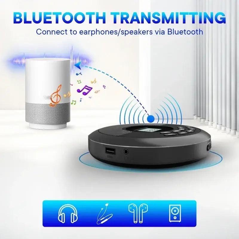 CD Player with Speaker Stereo and Headphones Bluetooth USB MP3 Music U Disk Album Players Portable Rechargeable Discman Walkman