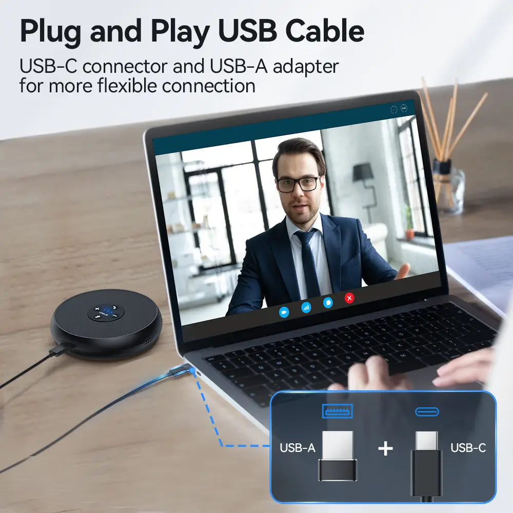 EMEET USB Wired Speakerphone Conference Speaker With 2 Mics 360° Voice Pickup Meeting Microphone for Zoom/WebEx/Microsoft Teams