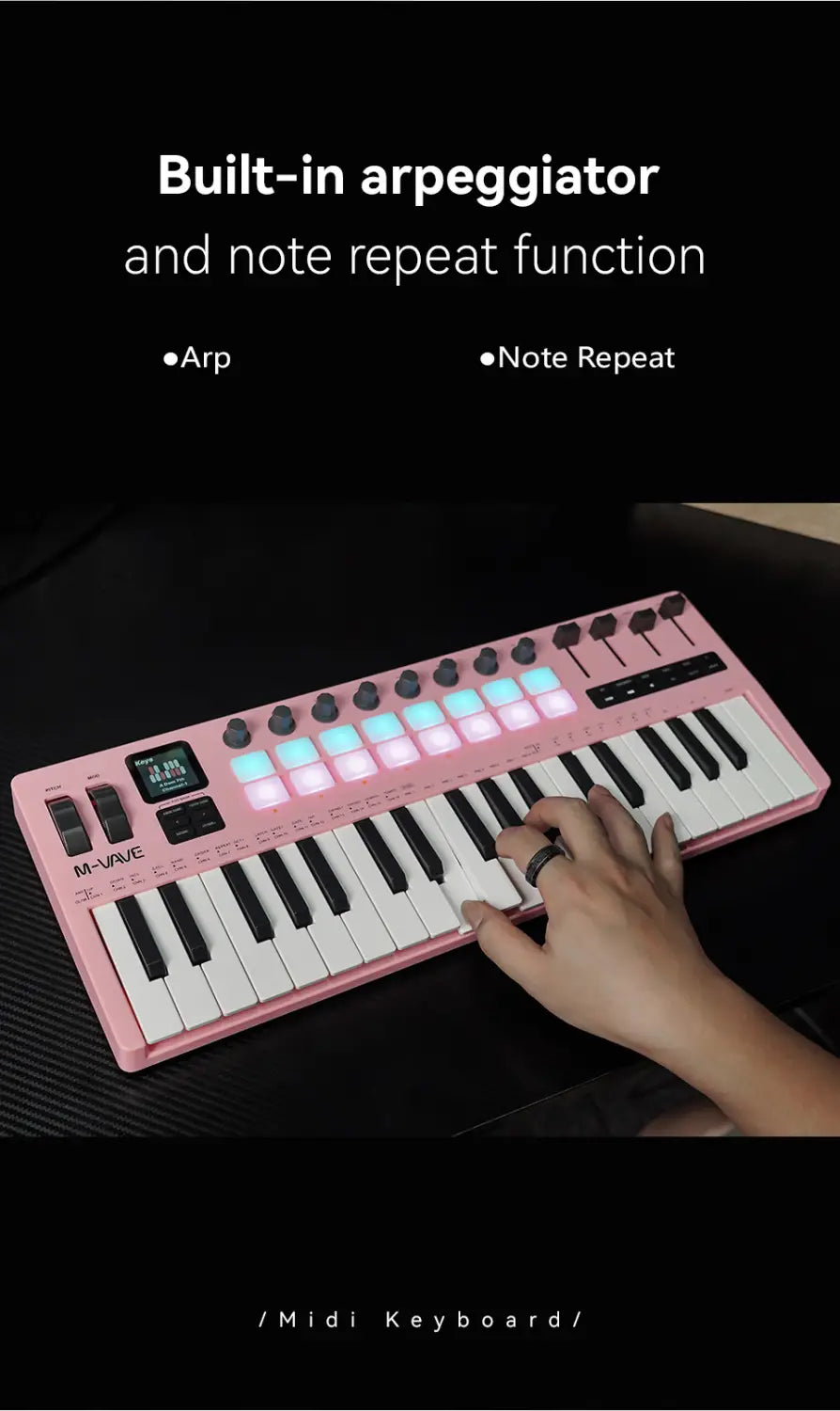 M-VAVE SMK-37 PRO Keyboard MIDI Controller USB | 16 RGB Pads And 8 Knobs Supports Software Operation for Windows Mac iOS Android