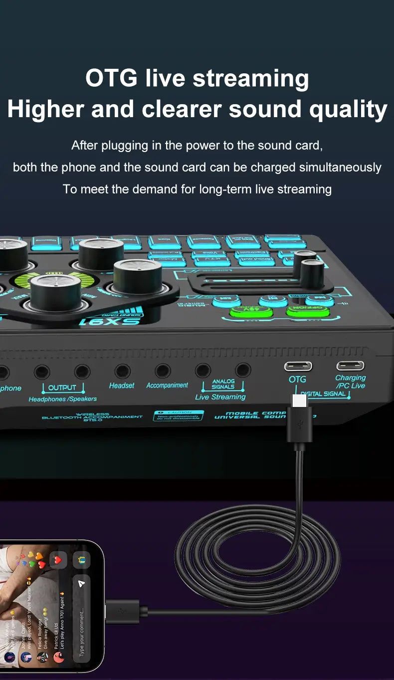 SX91 Sound Card USB Sound Mixer Professional Audio Mixing Console Amplifier For Live Sing PC Computer Laptop Cellphone