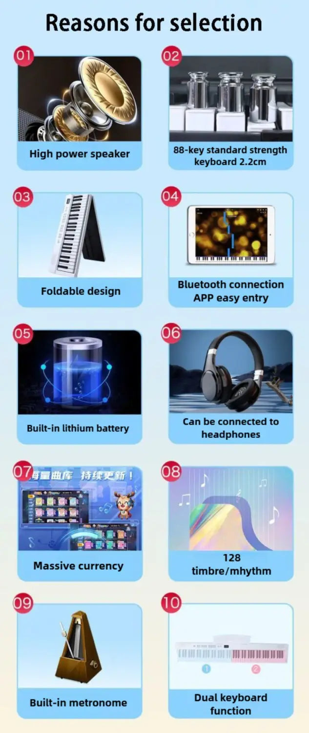 Foldable Piano 88 Keys Midi Bluetooth Adult Electronic Piano Beginners Musical Electric Organ Professional Controller Keyboard