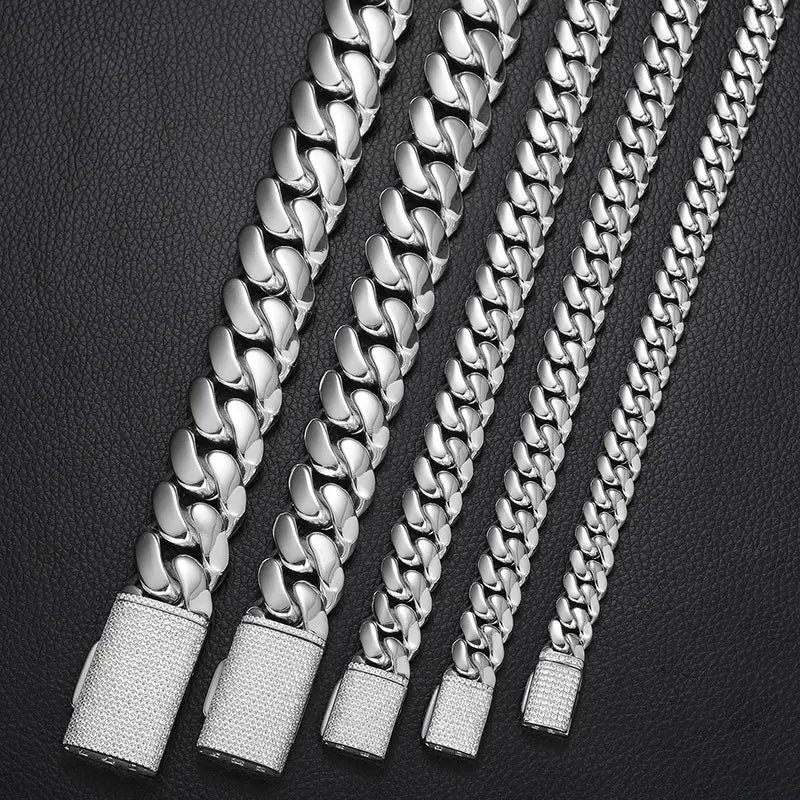 12-20mm wide Hip Hop Bling Iced Out Round Cuban Miami Link Chain Necklaces for Men Rapper Jewelry Gold Silver Color