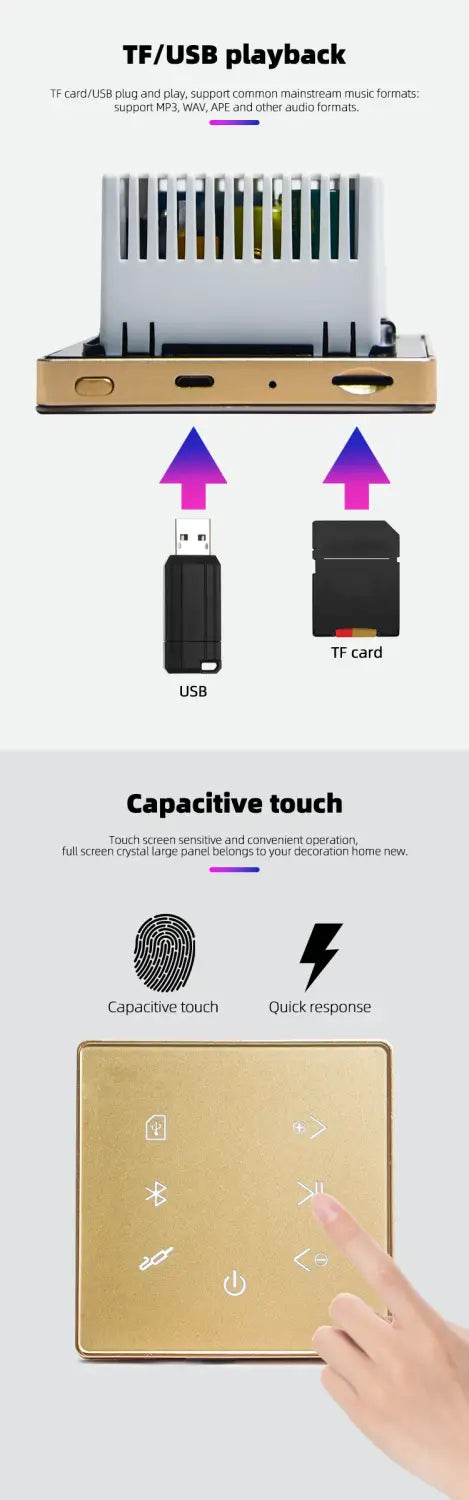 Low Price 86 Touch Screen Home Theater Systems Background Music Controller IPS USB,SD Card Bluetooth Wall Amplifier