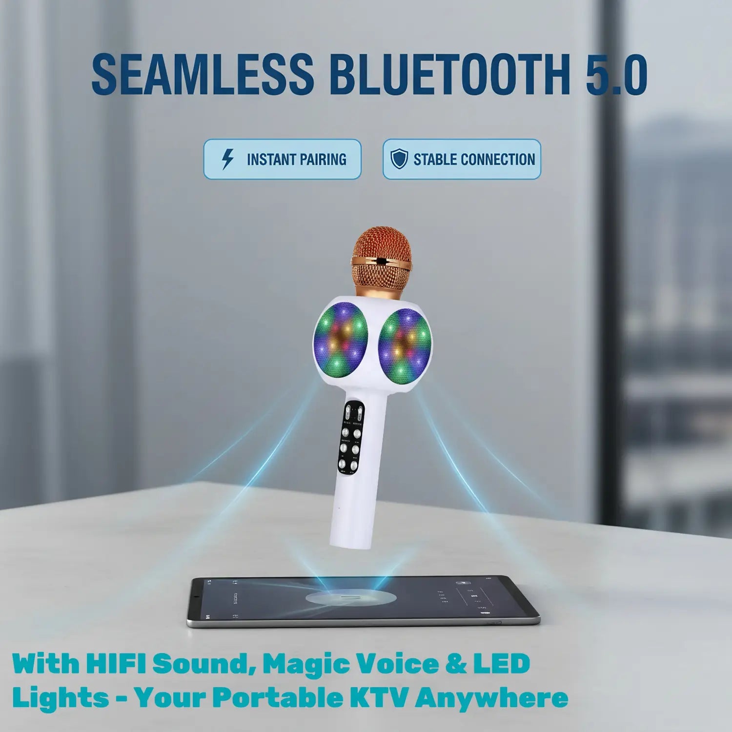 Karaoke Machine Microphone Wireless Bluetooth Speaker with Magic Voice Changer Colorful LED Lights Toy Gift for Girls Boys