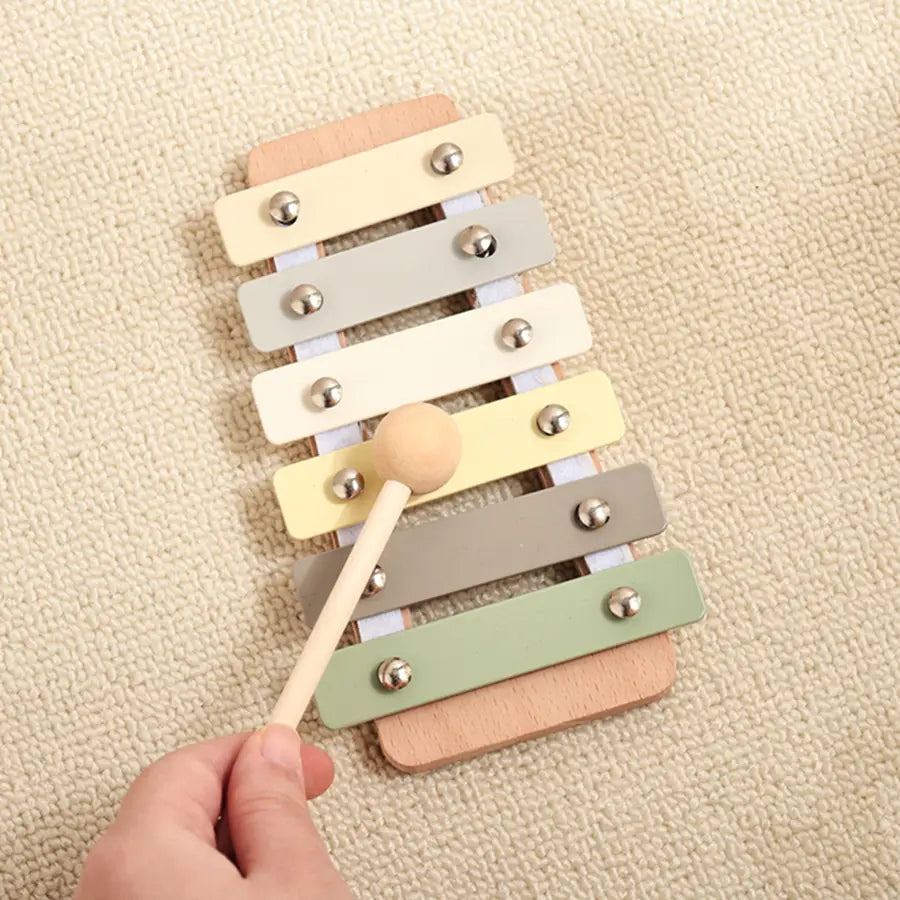Baby Musical Toys Wooden Bear Rattle Bell Drum Xylophone Percussion Early Educational Instrument Playthings for Toddlers Kids