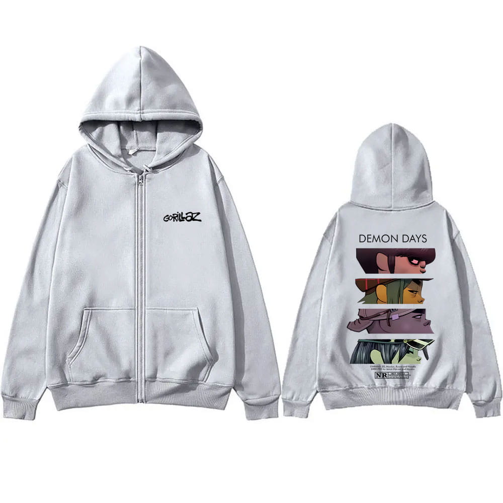 Rock Band Gorillaz Demon Days Eyes Graphic Zipper Hoodie Men Hip Hop Fashion Oversized Zip Up Jacket Unisex Zip Up Sweatshirt