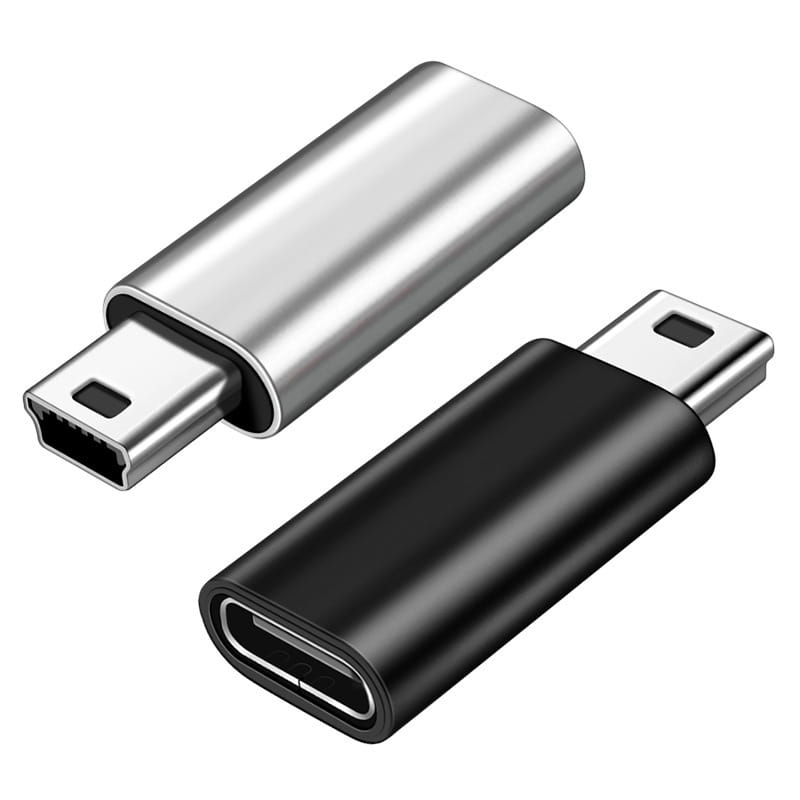 USB C to Mini USB Adapter 2-Pack Type-C Female to Mini USB Male Converter for GoPro Hero 3+ MP3 Dash Cam Camera Black