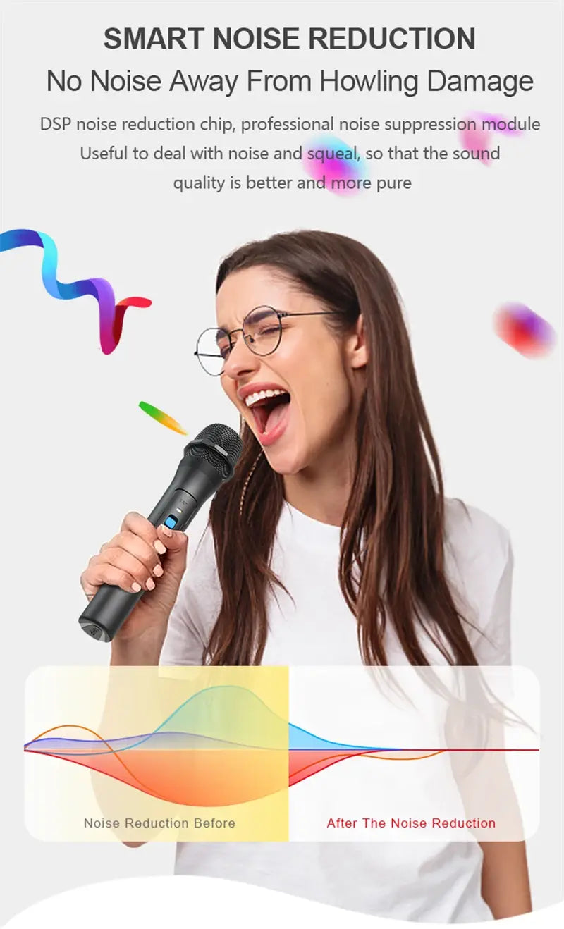 Wireless Microphone System Kits Professional Transmitter and USB Receiver Handheld Mic for Karaoke Microphone Home Party Singing