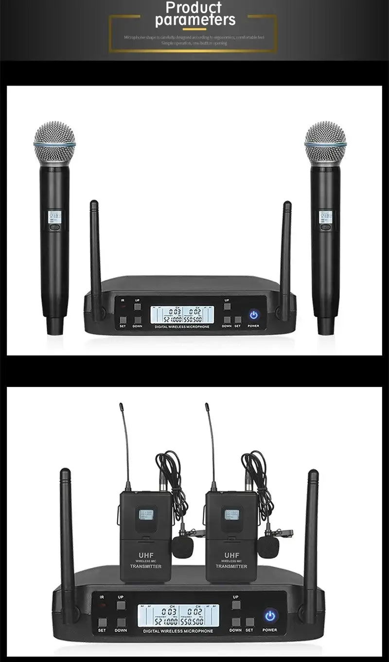 Wireless UHF Microphones with Microphone Receiver for Karaoke Stage Performance Speech Classroom Show Party Hip Hop Micro Phones