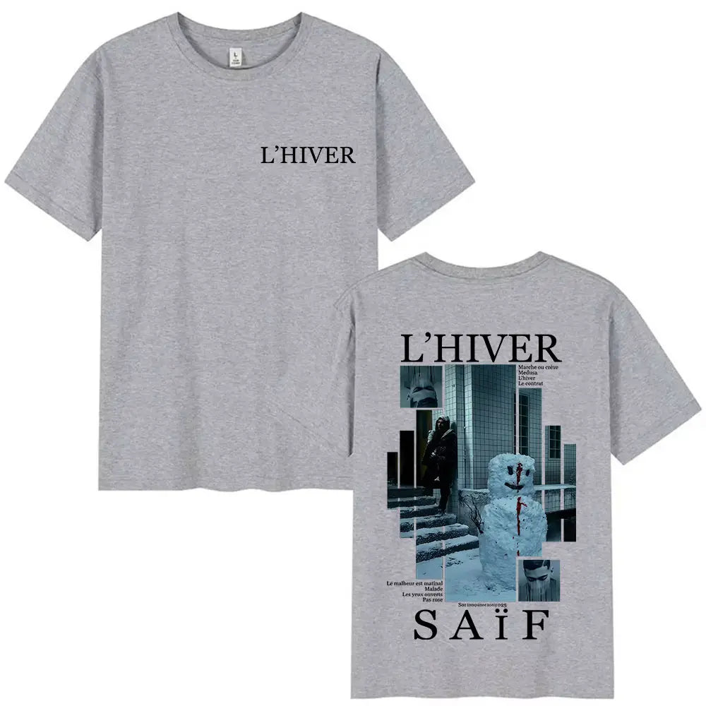 Rapper L’HIVER Saif Album 2025 Graphic T Shirt Men’s Gothic Hip Hop Short Sleeve T-shirts Vintage Cotton T-shirt Fans Streetwear
