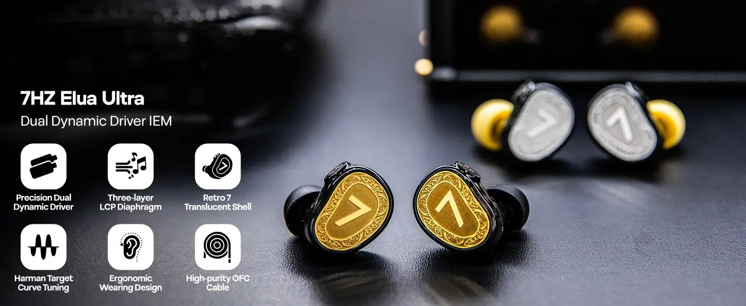 7Hz Elua Ultra Dual Dynamic Driver-Earphone HARMAN Target Curve Tuning with Premium Detachable Cable