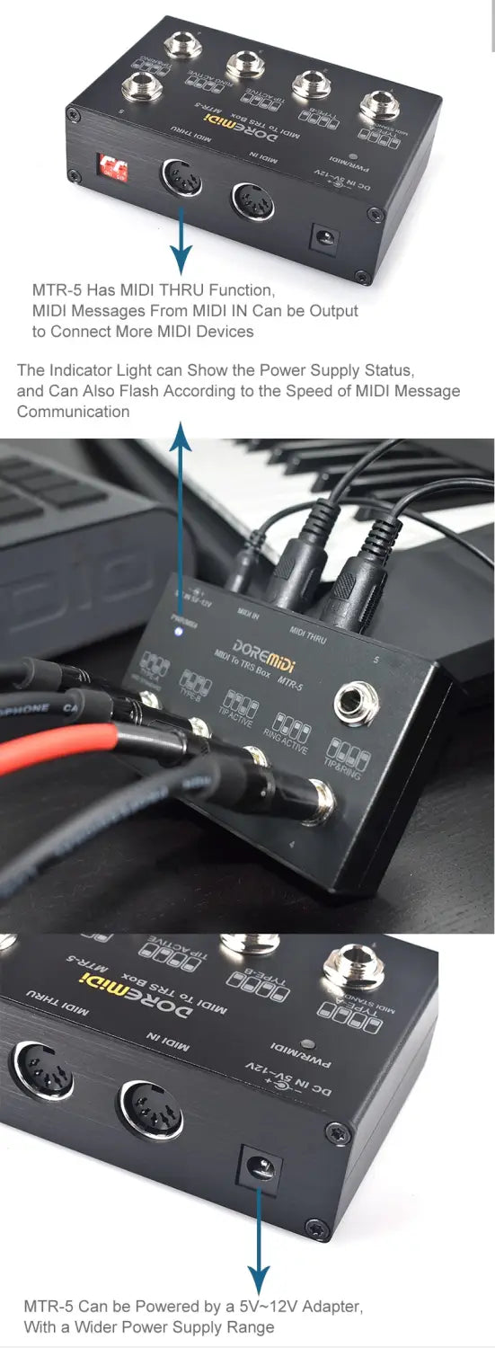 MIDI THRU To TRS Box Is Convert MIDI Five-pin DIN Interface Into TRS Interface Convert One MIDI Input Into Five TRS Outputs