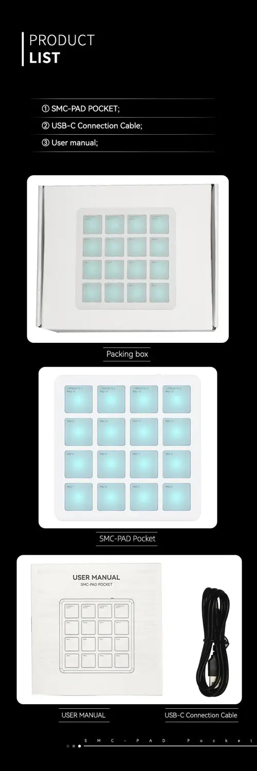 M-VAVE SMC PAD Pocket Pad Portable Wireless MIDI Controller 16 Pads Suitable Percussion Keyboard USB-C Interface Tools