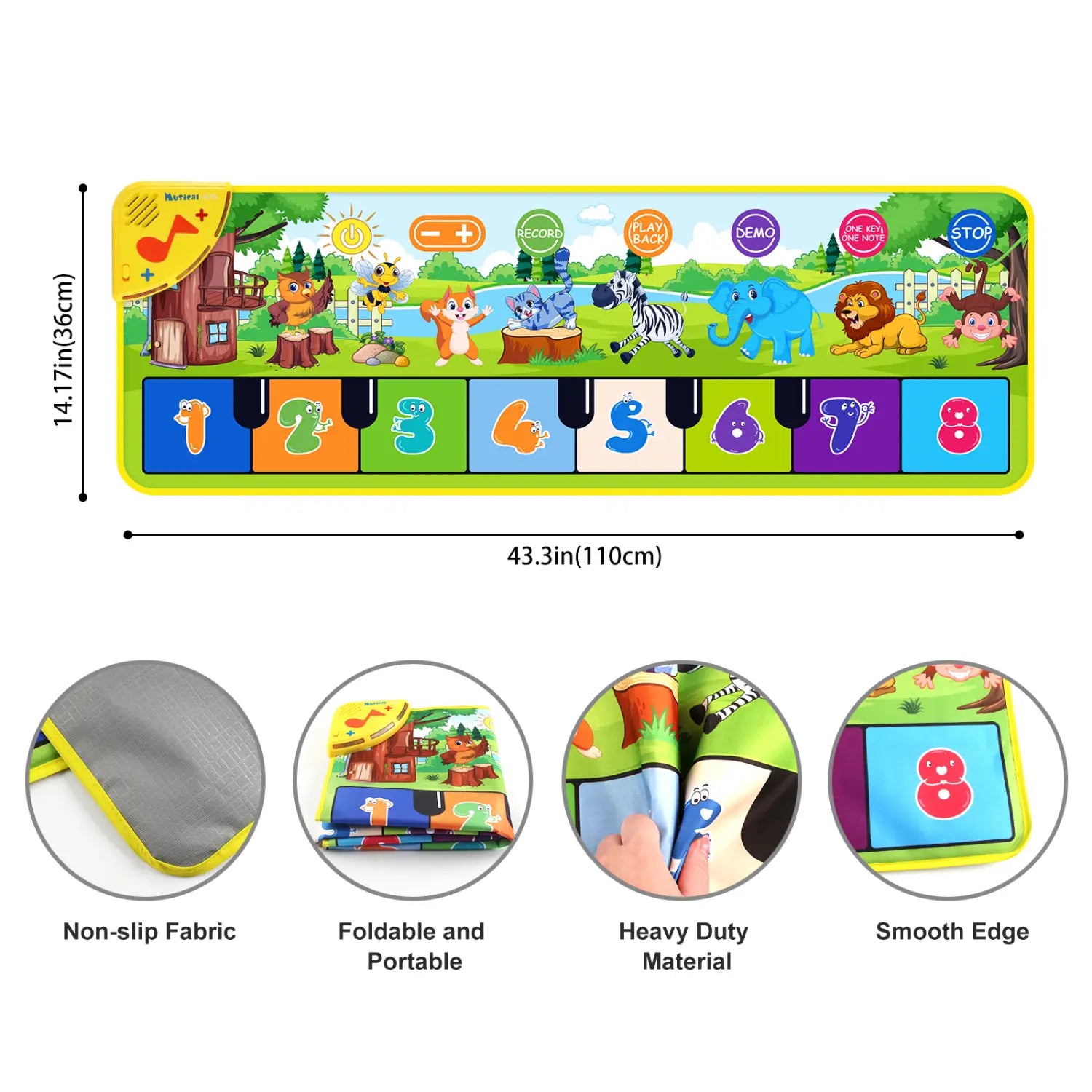 Coolplay Musical Piano Mat for Kids Toddlers Floor Keyboard Dance Mat with 8 Animal Sounds Baby Mat Educational Toys