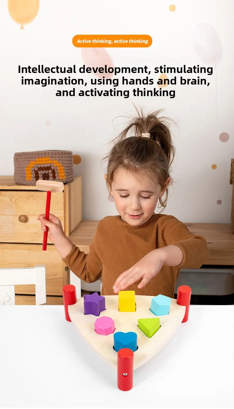 Montessori-style early learning percussion table for toddlers; hammer toy educational musical instrument and whack-a-mole game